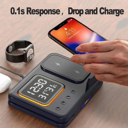 5-in-1 Wireless Charging Stand – 15W Fast Charger with LED Alarm Clock