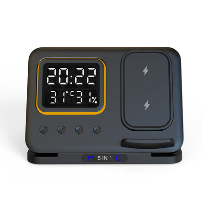 5-in-1 Wireless Charging Stand – 15W Fast Charger with LED Alarm Clock