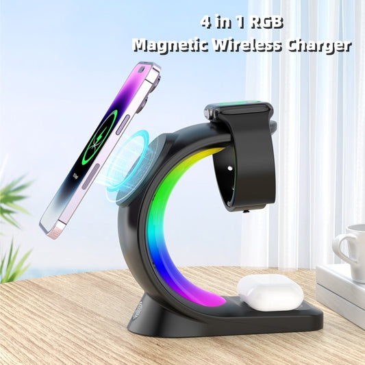 4-in-1 Magnetic Wireless Charger – Fast Charging Dock with Ambient Light