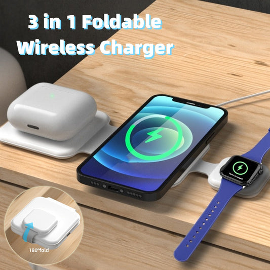 3-in-1 Magnetic Foldable Wireless Charger – Multi-Device Charging Station