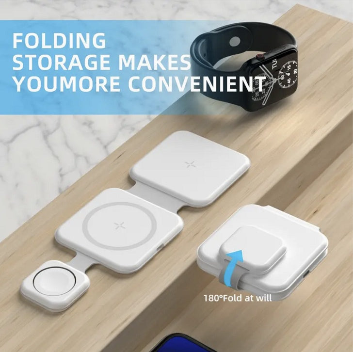 3-in-1 Magnetic Foldable Wireless Charger – Multi-Device Charging Station