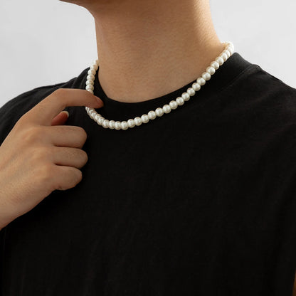 Simple Imitation-Pearl Beaded Short Choker Necklace for Men and girls Trendy White Beaded Chains on Neck Accessories Fashion Jewelry