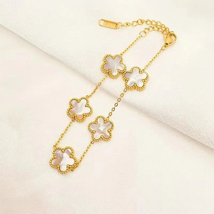 1/2/3Pcs 18K Gold Plated Stainless Steel Five Leaf Bracelet for Women, Elegant Flower Design Necklace Bracelet Jewelry Gift