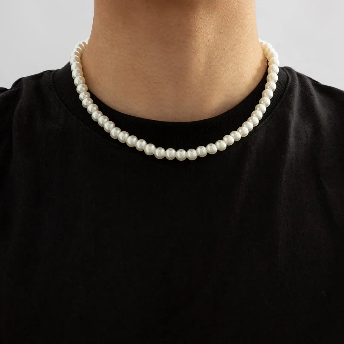 Simple Imitation-Pearl Beaded Short Choker Necklace for Men and girls Trendy White Beaded Chains on Neck Accessories Fashion Jewelry