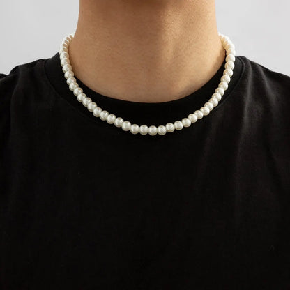Simple Imitation-Pearl Beaded Short Choker Necklace for Men and girls Trendy White Beaded Chains on Neck Accessories Fashion Jewelry
