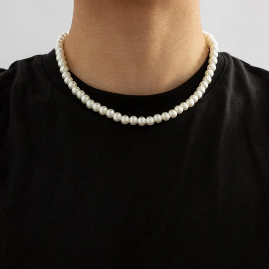 Simple Imitation-Pearl Beaded Short Choker Necklace for Men and girls Trendy White Beaded Chains on Neck Accessories Fashion Jewelry