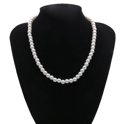 Simple Imitation-Pearl Beaded Short Choker Necklace for Men and girls Trendy White Beaded Chains on Neck Accessories Fashion Jewelry