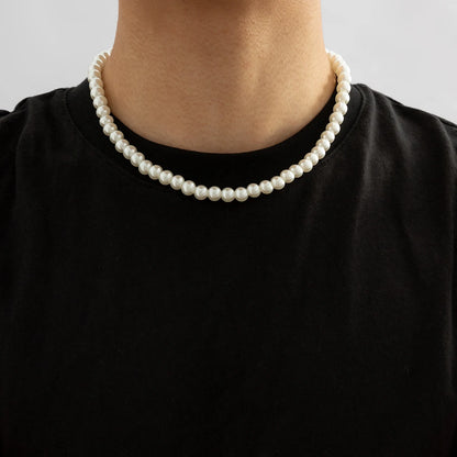 Simple Imitation-Pearl Beaded Short Choker Necklace for Men and girls Trendy White Beaded Chains on Neck Accessories Fashion Jewelry