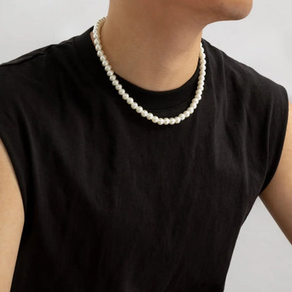 Simple Imitation-Pearl Beaded Short Choker Necklace for Men and girls Trendy White Beaded Chains on Neck Accessories Fashion Jewelry