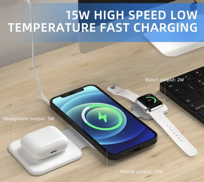 3-in-1 Magnetic Foldable Wireless Charger – Multi-Device Charging Station