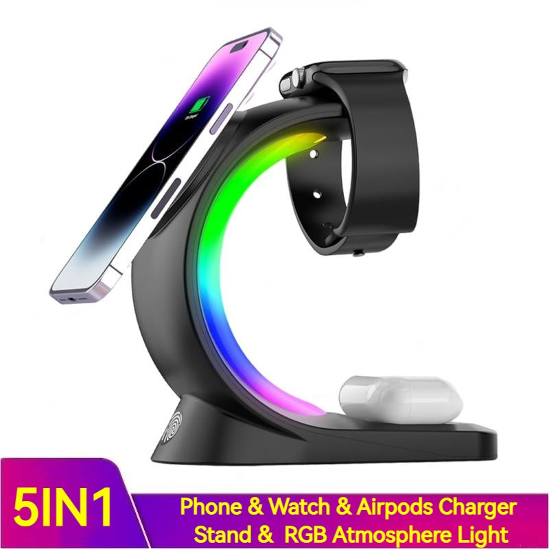 4-in-1 Magnetic Wireless Charger – Fast Charging Dock with Ambient Light