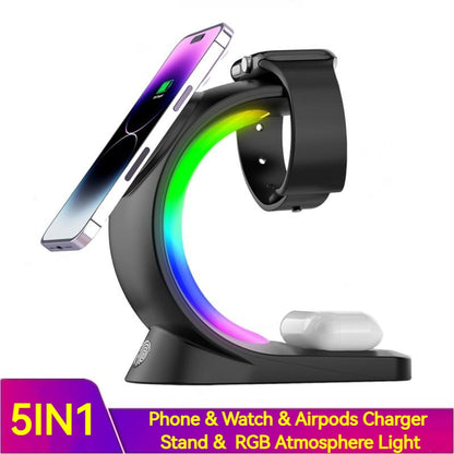 4-in-1 Magnetic Wireless Charger – Fast Charging Dock with Ambient Light