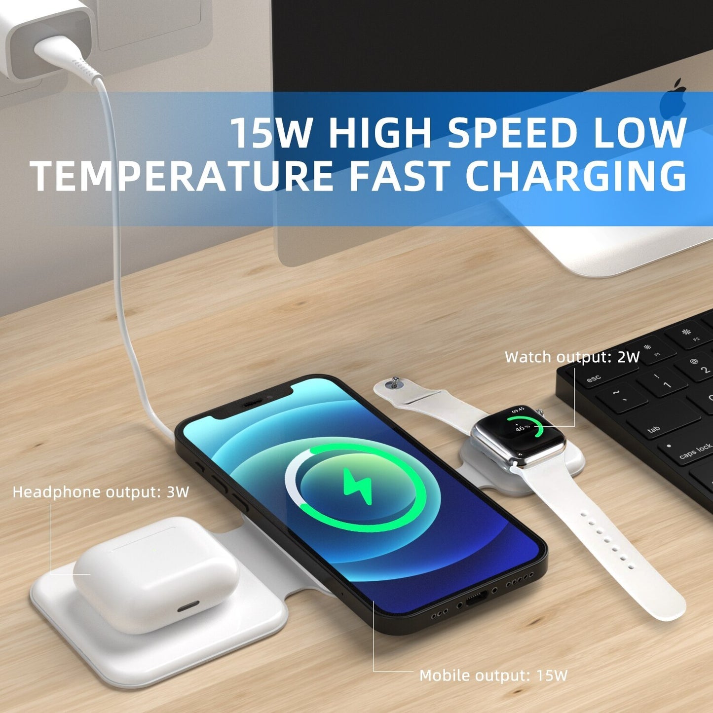 3-in-1 Magnetic Foldable Wireless Charger – Multi-Device Charging Station