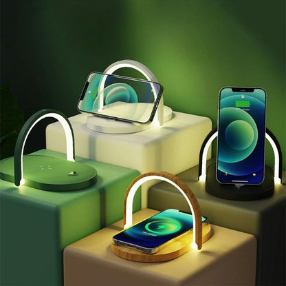 3-in-1 Foldable Wireless Charger with LED Lamp – 15W Fast Charging Station