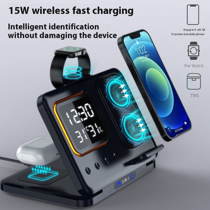 5-in-1 Wireless Charging Stand – 15W Fast Charger with LED Alarm Clock