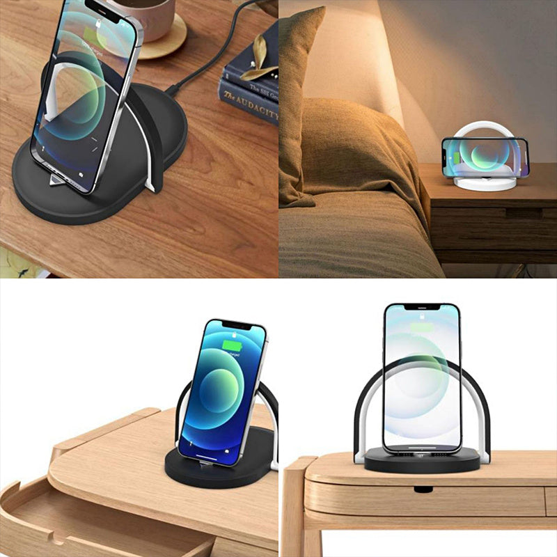 3-in-1 Foldable Wireless Charger with LED Lamp – 15W Fast Charging Station