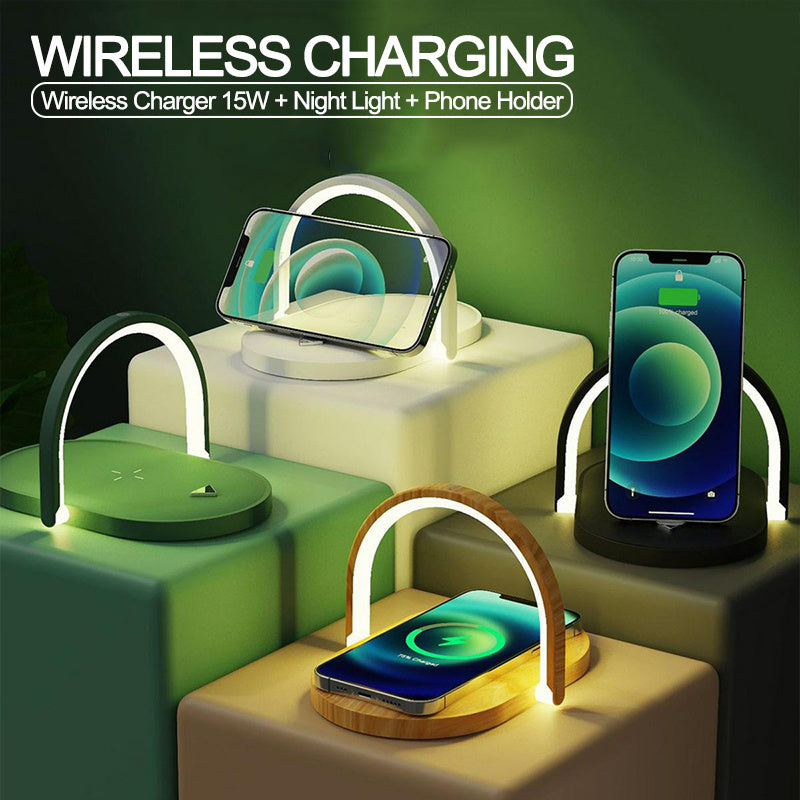3-in-1 Foldable Wireless Charger with LED Lamp – 15W Fast Charging Station