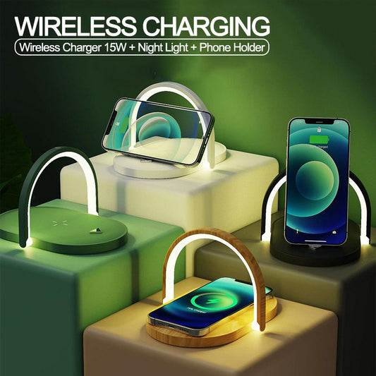 3-in-1 Foldable Wireless Charger with LED Lamp – 15W Fast Charging Station